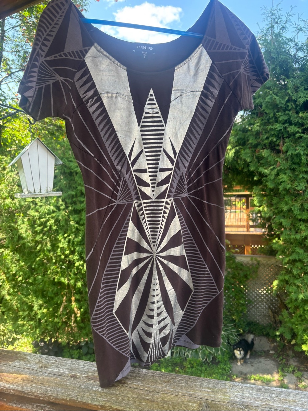 bebe Black dress with Silver Geometric Center Panel